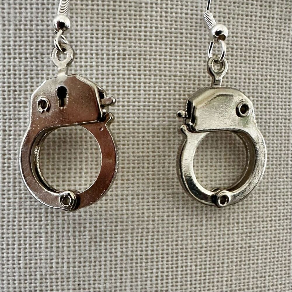 Silver tone Handcuff Dangle Earrings